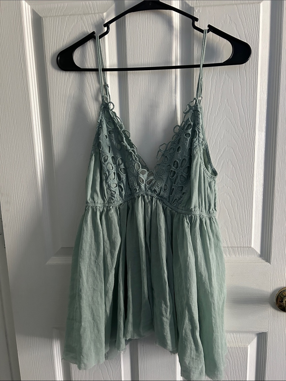 Free People Light Mint Distressed Raw Edges Adjustable 2 Straps Camisole